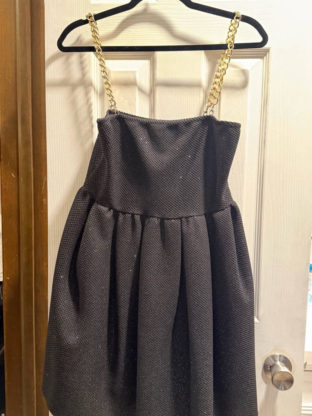 Black Mini Dress with Gold Chain Straps